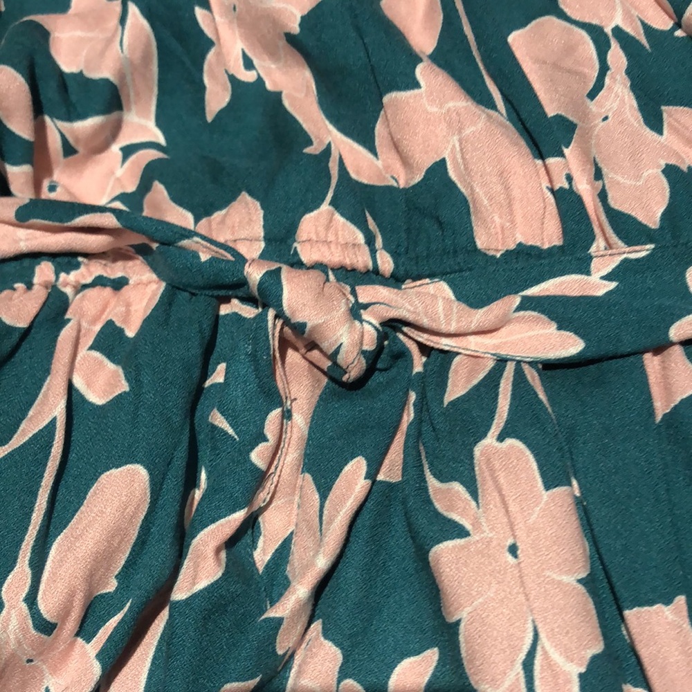 Eloquii green / pink floral print full jumper with waist tie. Like new!! - Picture 3 of 8